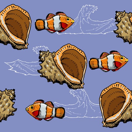 sample of seamless background with marine lifeのイラスト素材