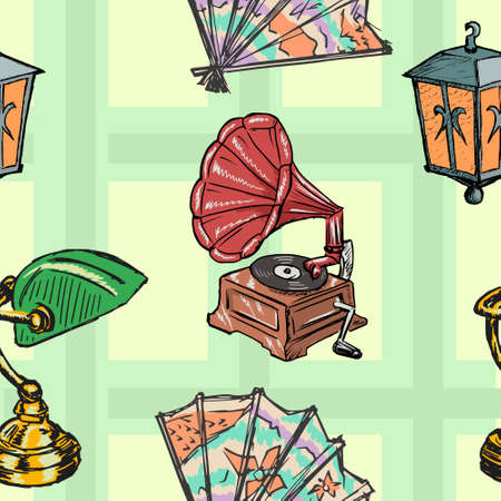 vintage, grunge background with vintage thingsのイラスト素材
