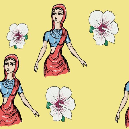 sample of seamless background with Indian womanのイラスト素材