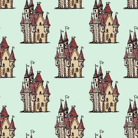 sample of seamless background with castleのイラスト素材