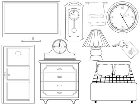 set of outline illustration of objects of interiorのイラスト素材