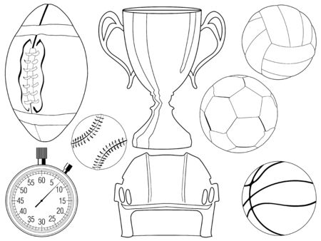 set of outline illustration of sport objectsのイラスト素材