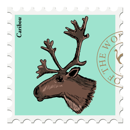 vector, post stamp with caribouのイラスト素材