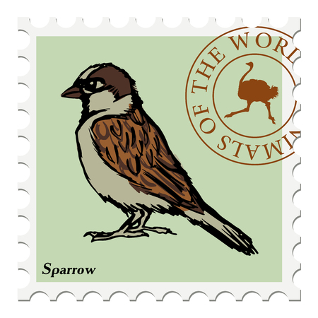 vector, post stamp with sparrowのイラスト素材