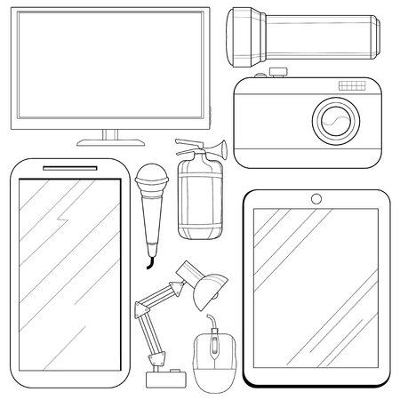 set of vector, outline illustrations of consumer electronicsのイラスト素材