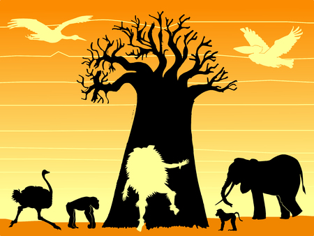 silhouette of composition with African shamanのイラスト素材