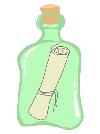 bottle with paper inside, motive of rescueのイラスト素材