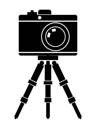 Vector silhouette of camera on tripod. Motives of photography, filming, photo shooting, cinematography, studio, proffessional equpmentのイラスト素材