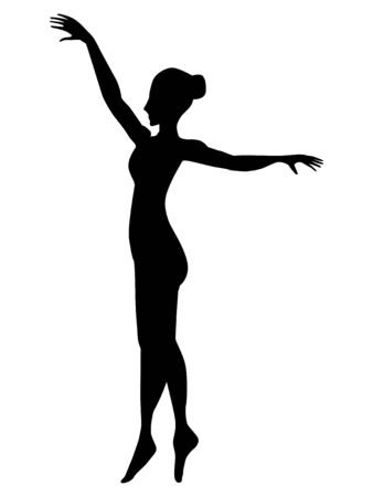Vector, black silhouette of young ballerina. Side view. Motives of ballet, performance, contemporary art, gymnastics, theaterのイラスト素材