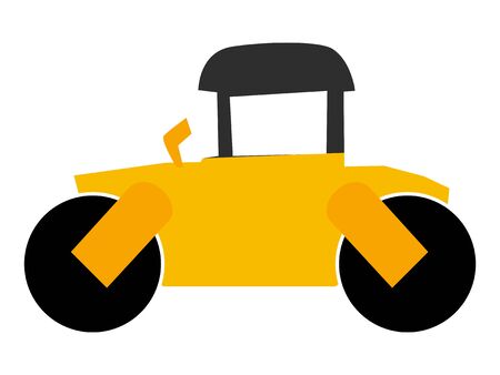 Vector, colored illustration of asphalt compactor. Side view. Flat style. Motives of construction,...