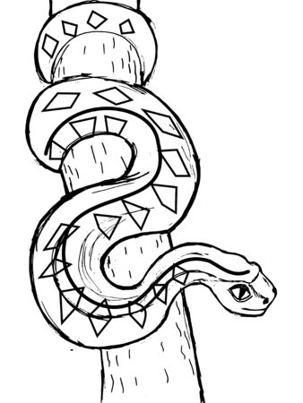 Coloring page with anaconda. Motives of nature, wildlife, animals. Vector illustrationのイラスト素材