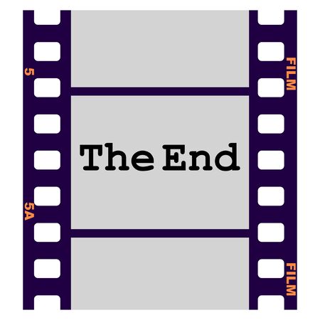 Vector illustration of inscription the end on frame of movie. Motives of cinematography, old, vintage films, filmmaker, nostalgiaのイラスト素材