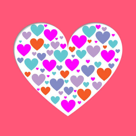 Colorful heart background. Valentines day greeting card or wedding invitation background party design. Cartoon flat style vector illustration.のイラスト素材