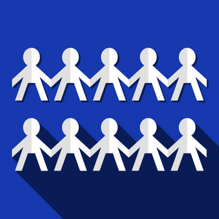 Vector images, People figures holding hands on blue backgroundのイラスト素材