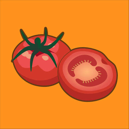 fresh tomatoes on yellow background.のイラスト素材