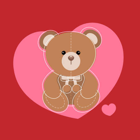 Teddy bear character with heart on a red background.のイラスト素材