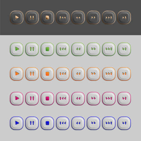 Collection of multimedia symbols, colorful icon on gray background.のイラスト素材