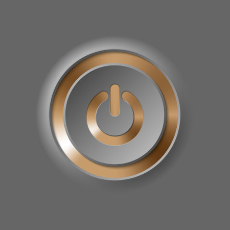 gold icon push-button power with shadow on a gray background.のイラスト素材