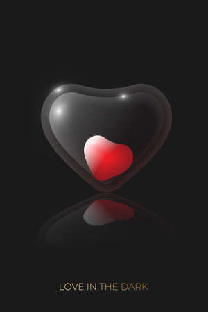 Clear Hearts with back light on the dark background, Love in the dark, Happy valentines day, Hearts with shadow.のイラスト素材