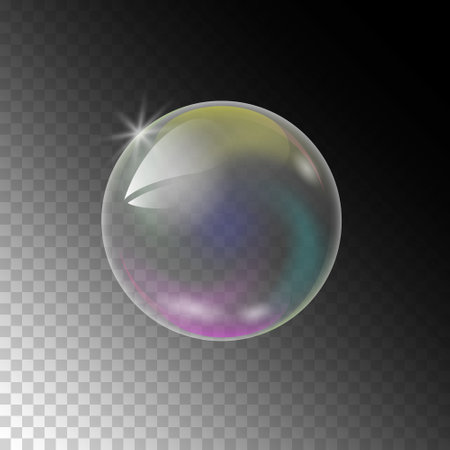 Realistic soap bubbles with rainbow reflection on a transparent background.のイラスト素材
