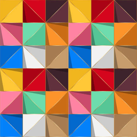 Colorful pattern of geometric shapes. Colorful mosaic banner. Geometric hipster retro background with place for your text. Colorful triangle background.のイラスト素材
