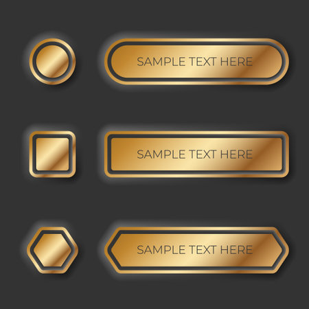Gold buttons in Neomorphism design style on dark gray  background.のイラスト素材