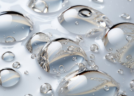 Water drops on a white background. 3d rendering, 3d illustration.の素材