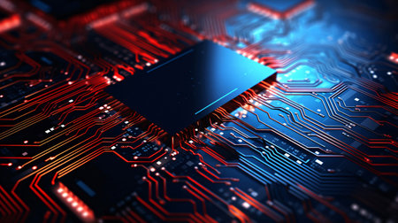 Close-up of electronic circuit board. Technology concept. 3D Renderingの素材