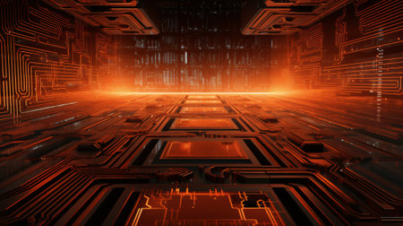 Futuristic technology background with circuit board. 3d illustration.の素材