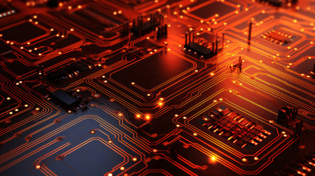 Circuit board close-up. Technology background. 3d illustrationの素材