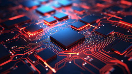 Circuit board. Technology background. 3d rendering abctractの素材
