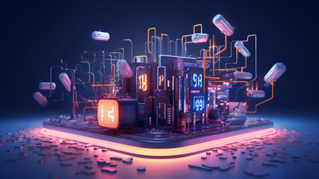 3d rendering of a hologram and a smartphone with a processorの素材