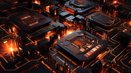 Circuit board futuristic technology. 3d rendering, 3d illustration.の素材