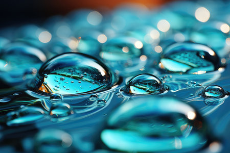 Water drops on a blue background. Shallow depth of field.の素材
