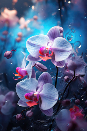Beautiful orchid flowers on a dark background. 3d renderの素材