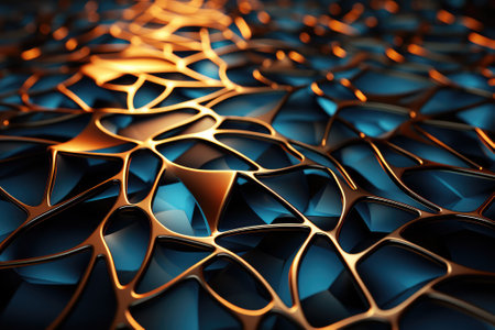 3d render of abstract metallic background with blue and orange elements.の素材
