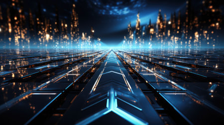 Futuristic technology interface with glowing lines. 3D Renderingの素材