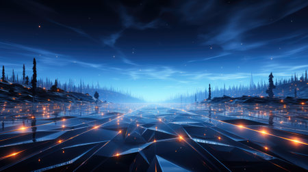 Futuristic city at night. Futuristic city landscape. 3D renderingの素材