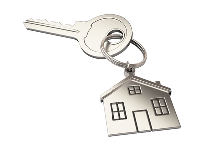 House shaped keychain isolated on white backgroundの写真素材