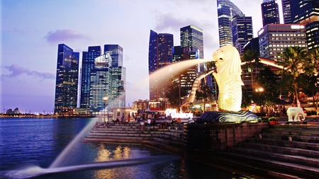 Singapore skyline at sunsetのeditorial素材
