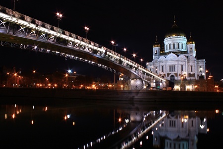 Cathedral of Christ the Savior in Moscow at nightの写真素材