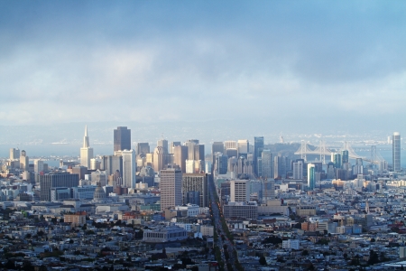San Francisco downtown at  sunsetの写真素材