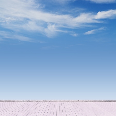 floor and blue sky with clouds background