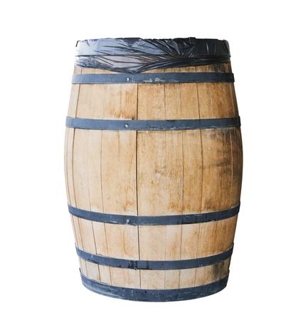 wooden barrel isolated on a white backgroundの写真素材