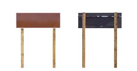 Two Blank brown Road Sign, close upの写真素材