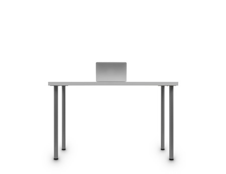 laptop standing on big  table in roomの写真素材