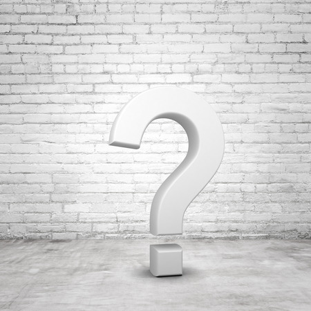 gray question mark symbol  in brick room
