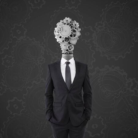 lamp head businessman have got an ideaの写真素材