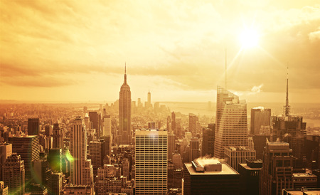 beautiful view of Manhattan skyline at sunsetの写真素材