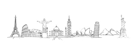 travel background with landmarks on a white backgroundの写真素材